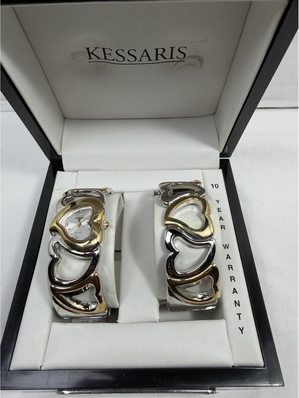 Vintage Kessaris Two-Tone Heart Bangle Watch and Matching Bracelet Set